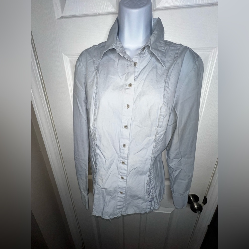 Tucker Women’s Large Blue Collared Cotton Long Sleeve Oxford Shirt Button Up L - Picture 10 of 15